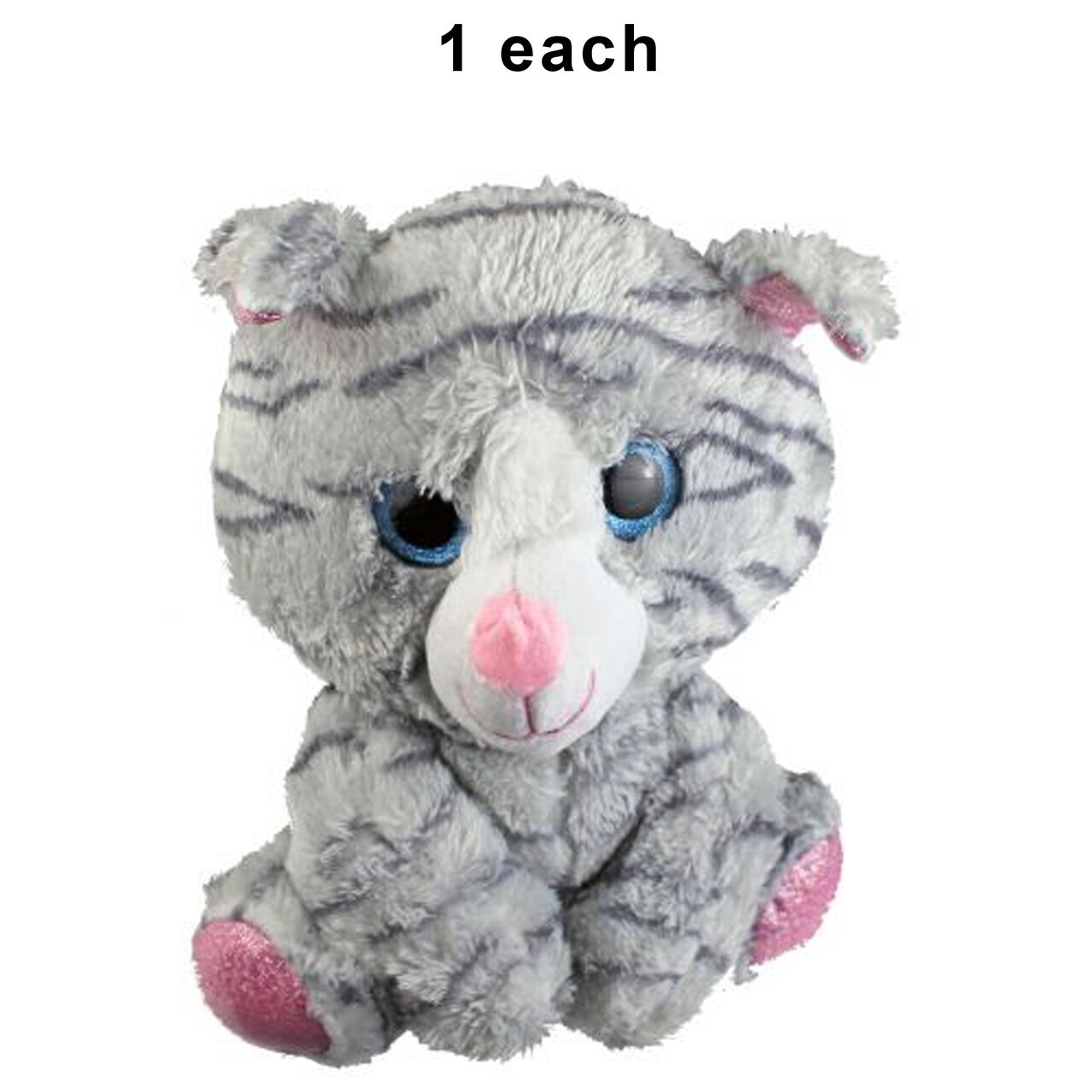 Plush Grey Tabby Cat with Glitter Eyes 9.5 Inch Soft Plush Toy